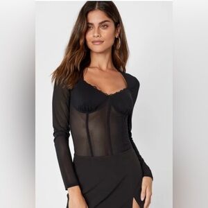 Lulus Sultry Expectations Black Mesh Bustier Top Sheer Size Small